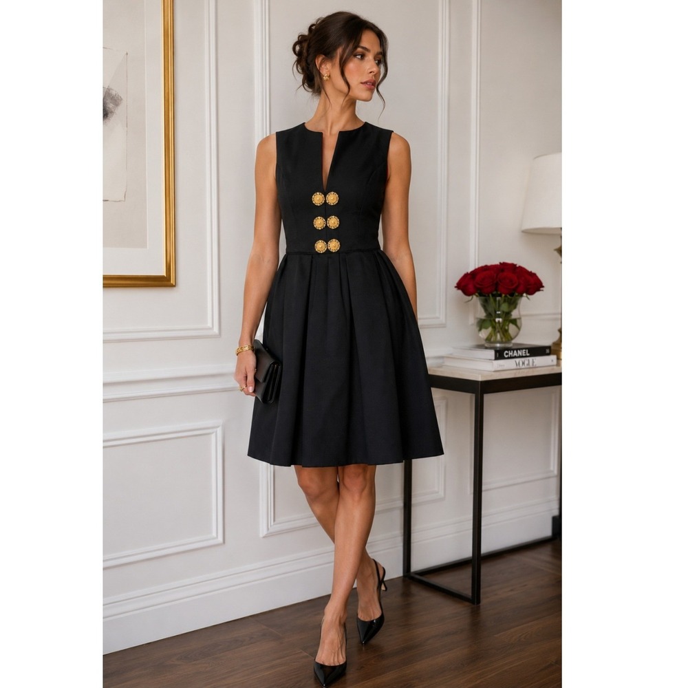 VINTAGE 80s A.J. Bari Dress Women 4 gold button LADYCORE  SOCIALITE COCKTAIL